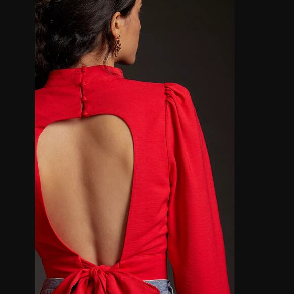 New Anthropologie Maeve Open-Back Blouse Red - New - Size 12 - Picture 3 of 6